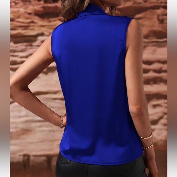 Luxe Satin Classic Ruched Overlap Sleeveless Office Work Top Blouse Shirt GREEN - Picture 6 of 16